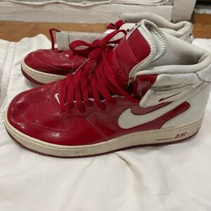 Nike Air Force one Men's Red and White High-Top Sneakers